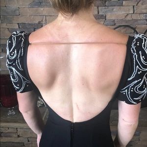 Vintage Stephen Yearick Black Beaded Gown Open Back Rhinestone Formal Dress XS